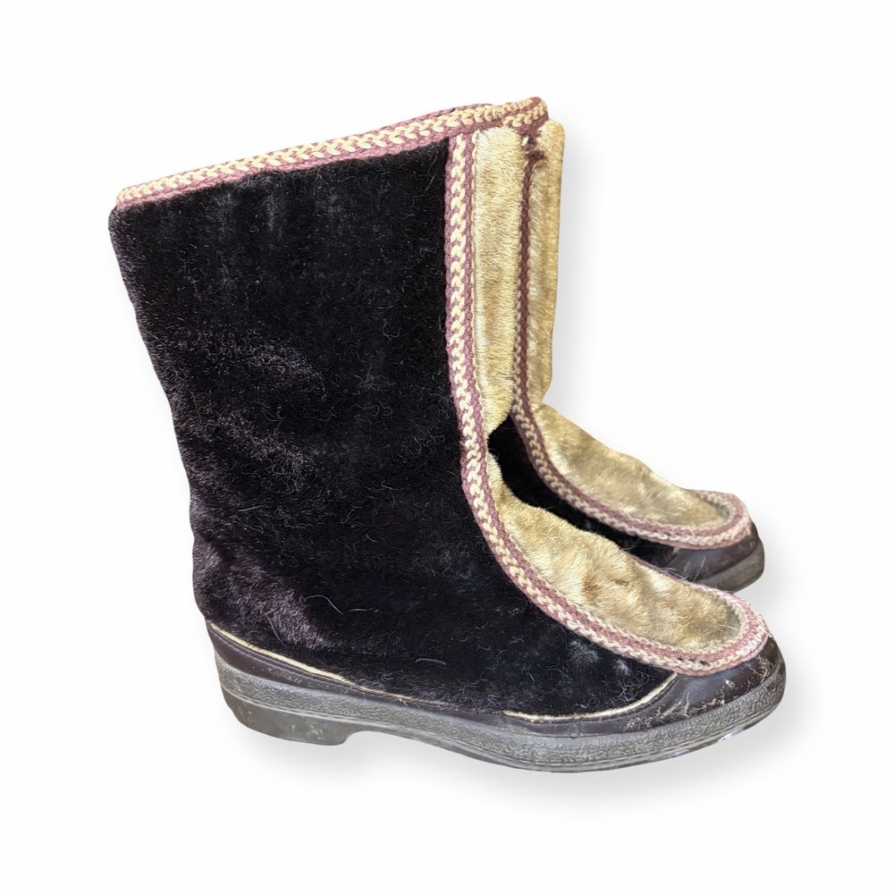 Vintage Vtg 1970s Snowland Faux Fur Size Zip Winter Boho Boots Women's Size 6